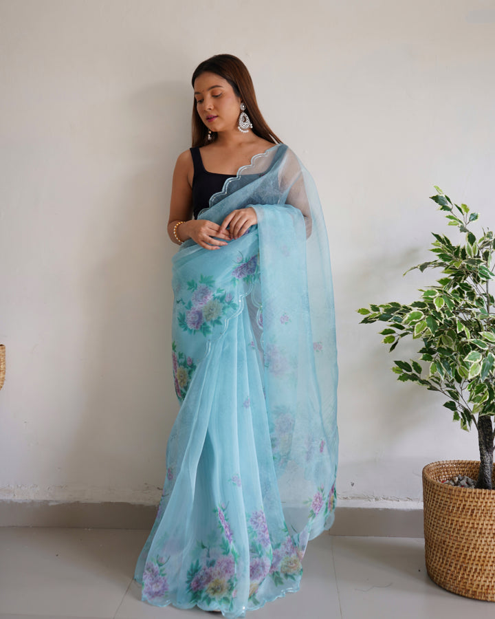 Digital Printed Organza Saree | Art-Silk Blouse | Perfect for Weddings & Festive Events