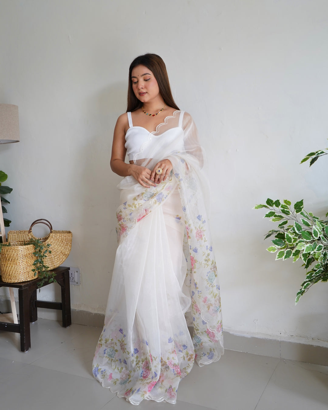 Digital Printed Organza Saree with Cut-Work & Sequins | Festive Elegance