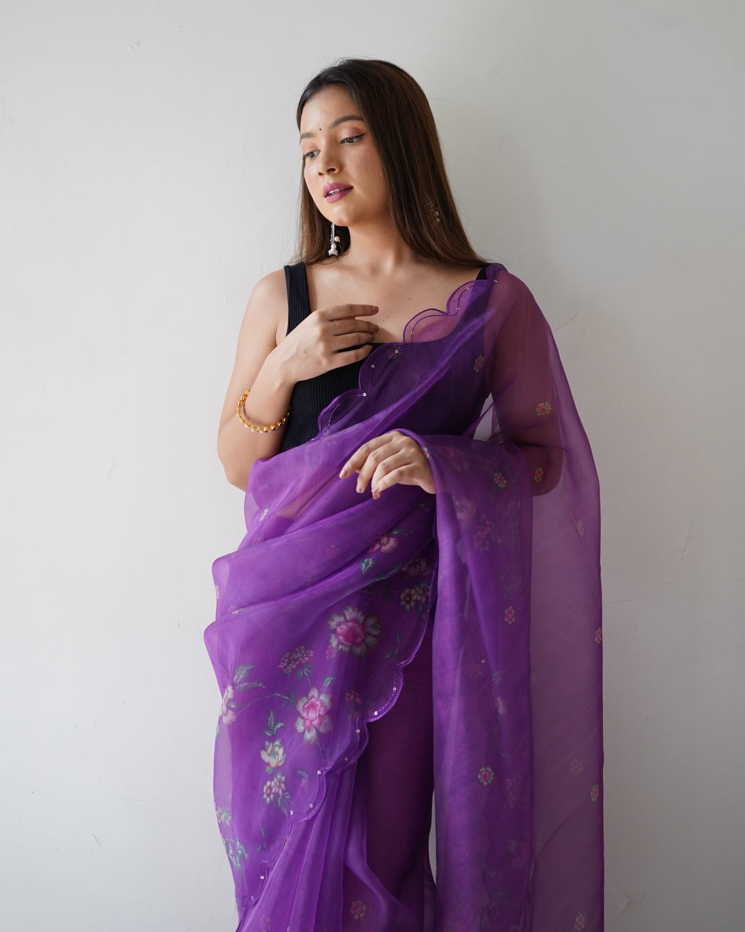 Organza Saree with Art-Silk Blouse | Digital Printed, Sequence & Cut-Work