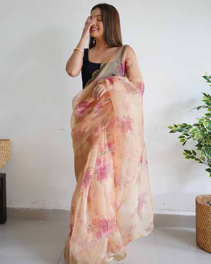 Elegant Organza Saree | Digital Printed & Sequence Work for Festive Occasions