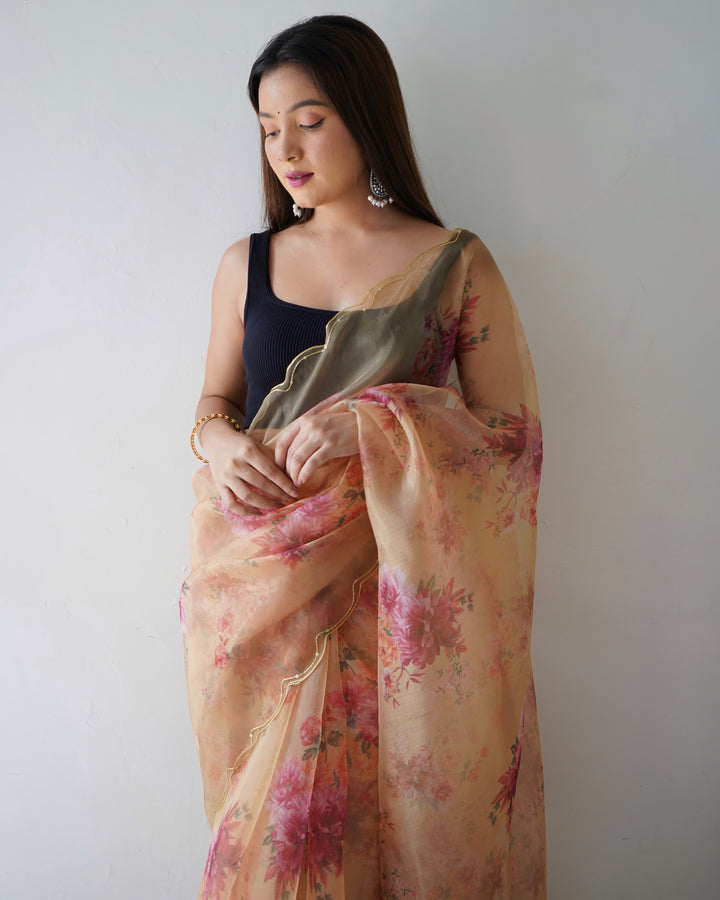 Elegant Organza Saree | Digital Printed & Sequence Work for Festive Occasions