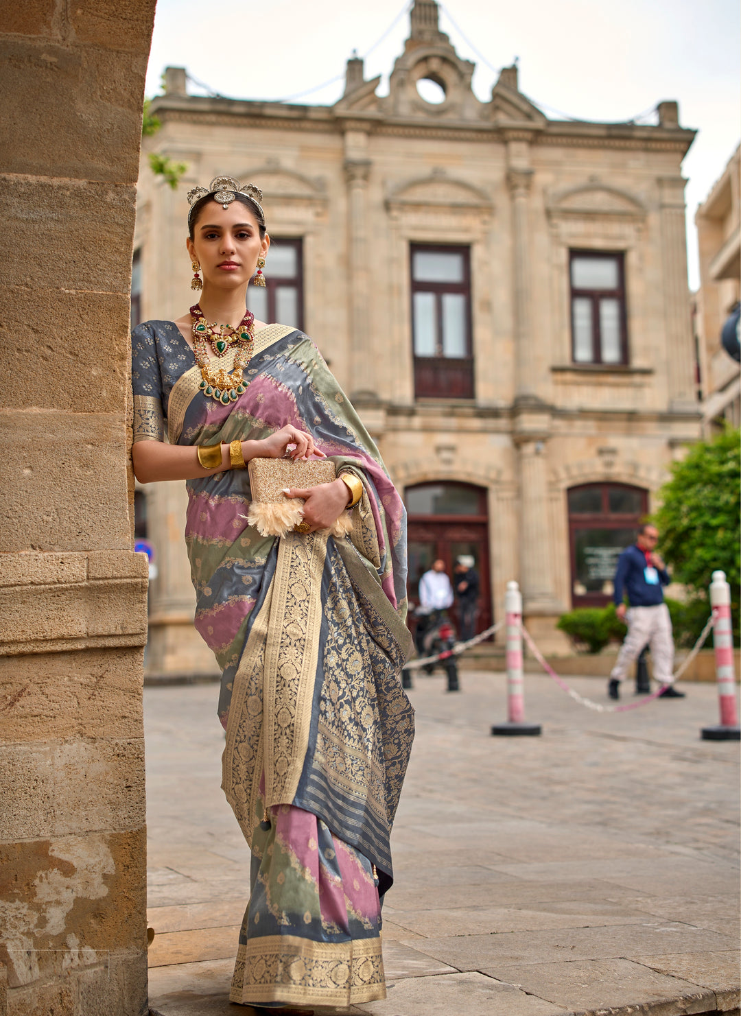 V P Silk Saree | Weaving Jari Designer with Aqua Finish for Party Wear