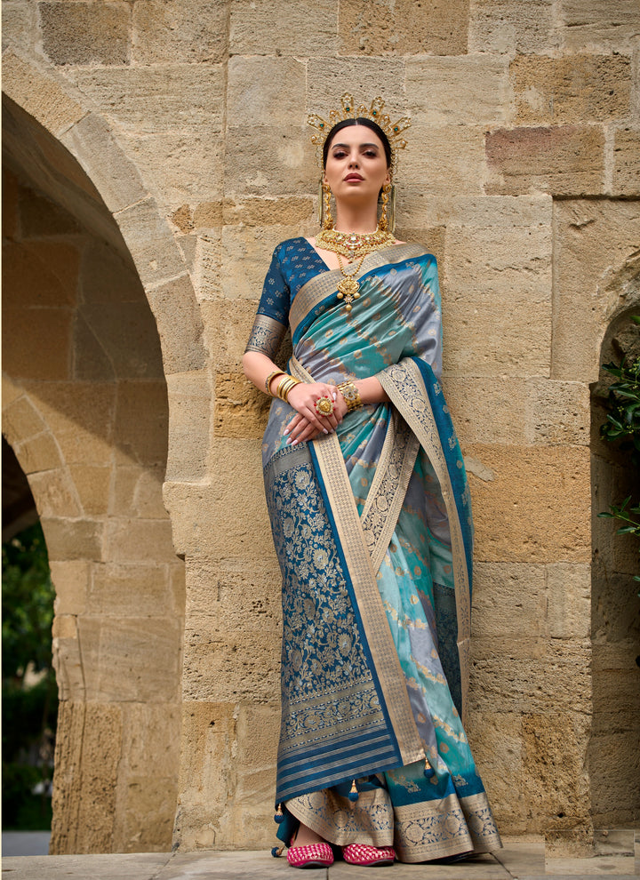 V P Silk Saree | Weaving Jari Designer with Aqua Finish for Party Wear