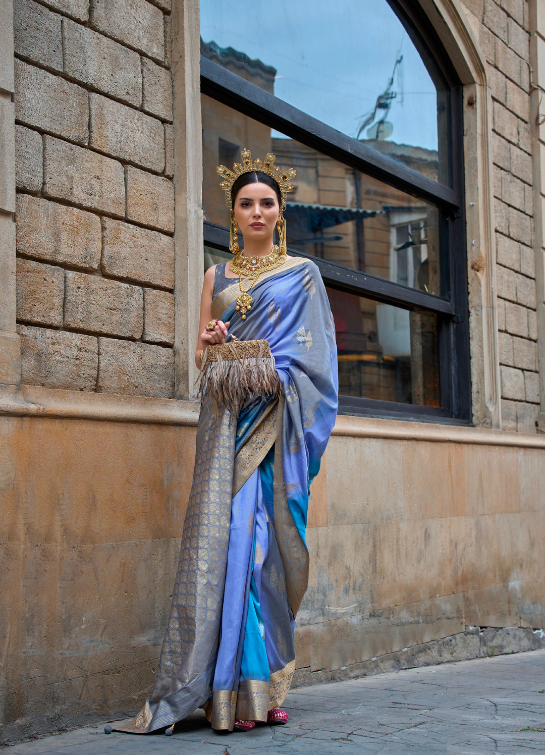 V P Silk Saree | Weaving Jari Designer with Aqua Finish for Party Wear