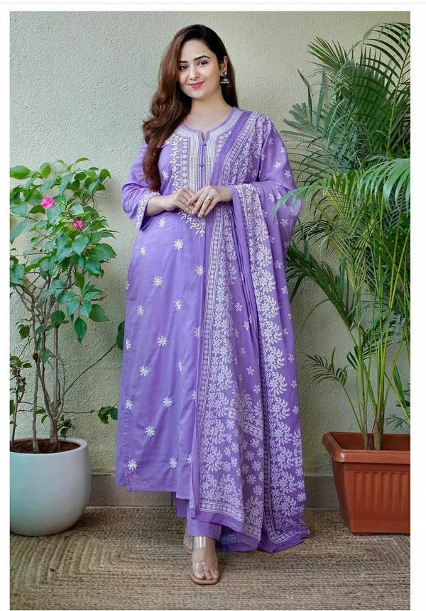 Indian Designer Lavender Cotton Kurti Set | Elegant Attire for Weddings & Festivals