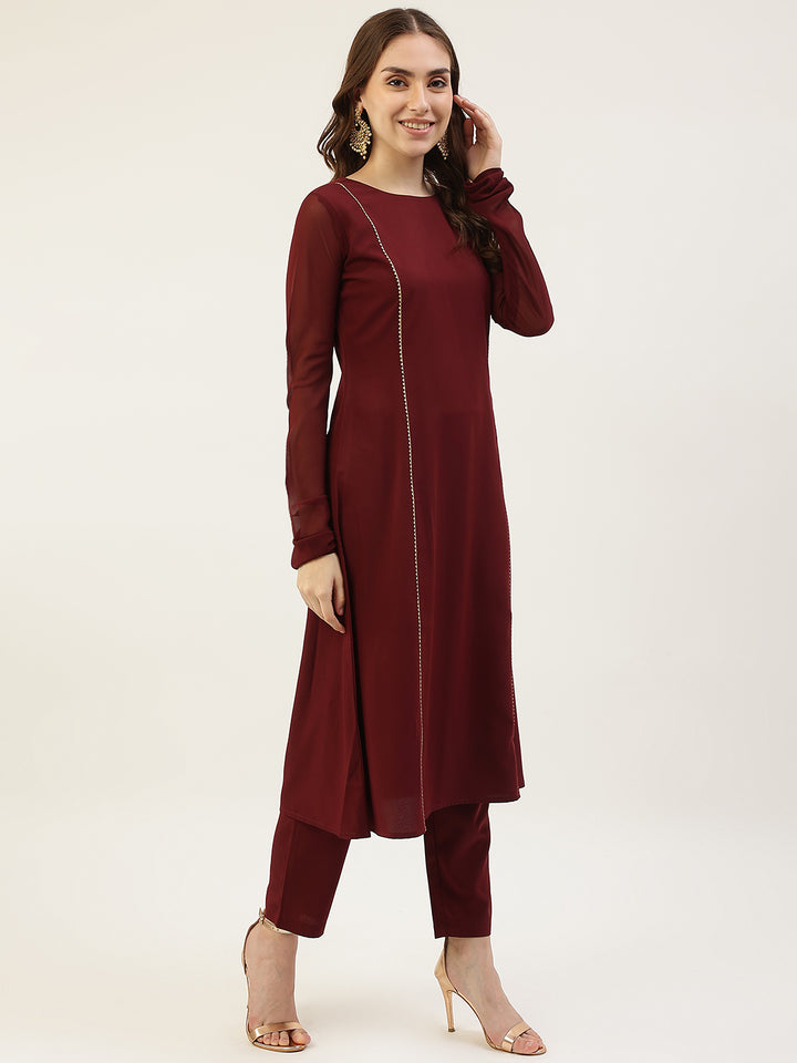 Stylish Maroon Poly Crepe Kurti Set | Perfect for Weddings & Festivals