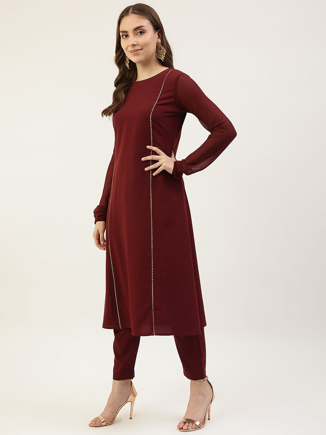 Stylish Maroon Poly Crepe Kurti Set | Perfect for Weddings & Festivals