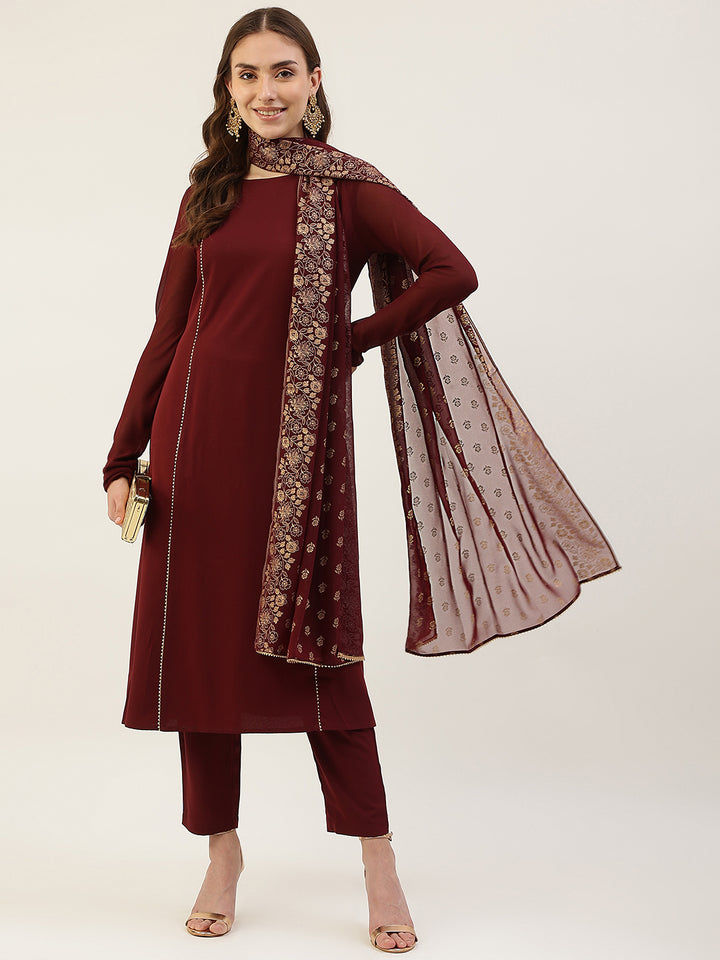 Stylish Maroon Poly Crepe Kurti Set | Perfect for Weddings & Festivals