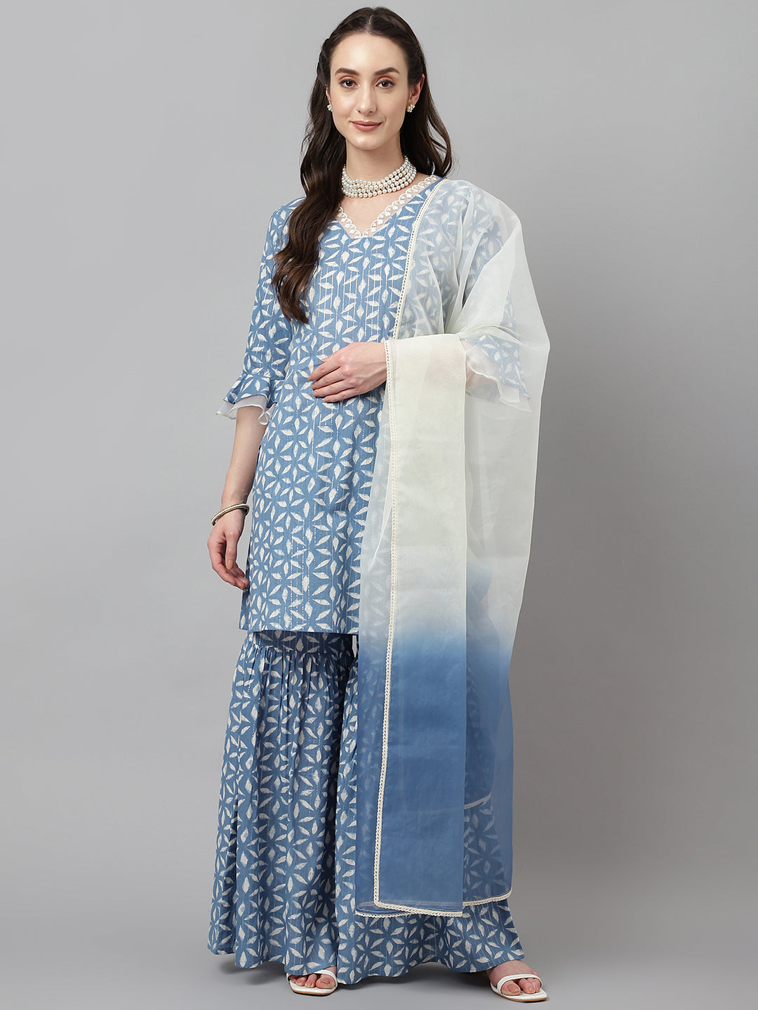 Trendy Blue V-Neck Kurti Set | Ideal for Office Wear & Indian Festivals