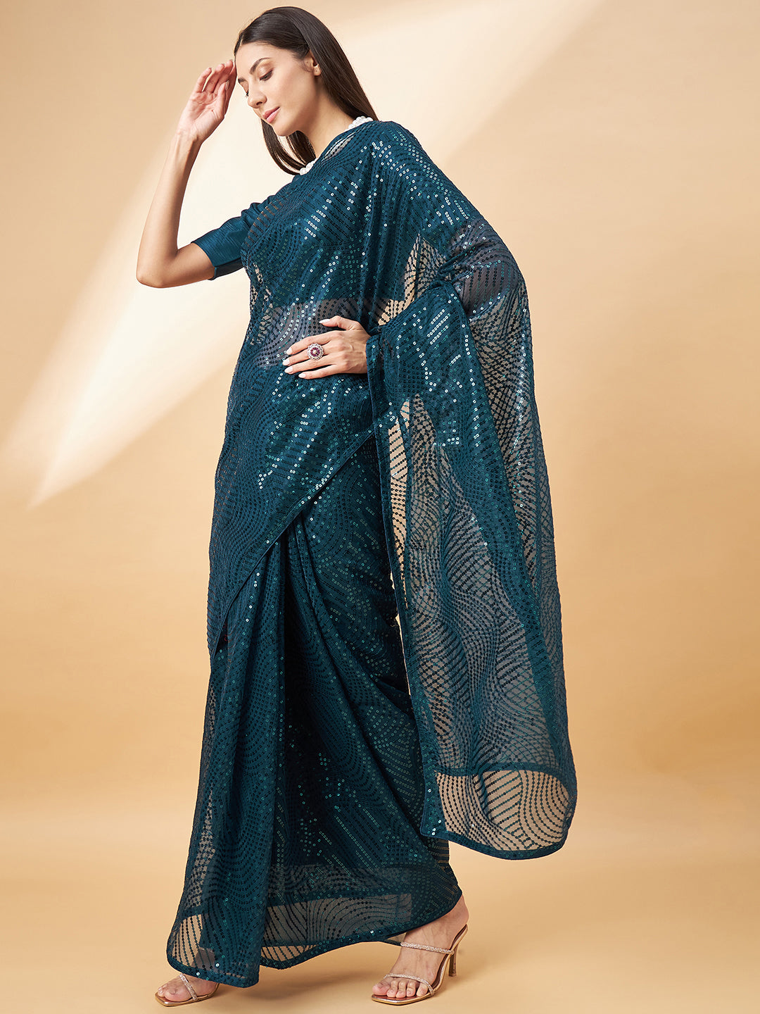 Designer Georgette Saree | Art Silk Blend with Sequins Embroidery Work