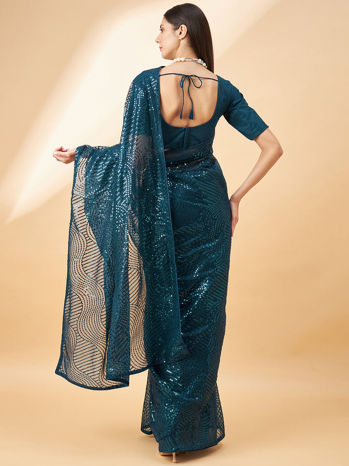 Designer Georgette Saree | Art Silk Blend with Sequins Embroidery Work