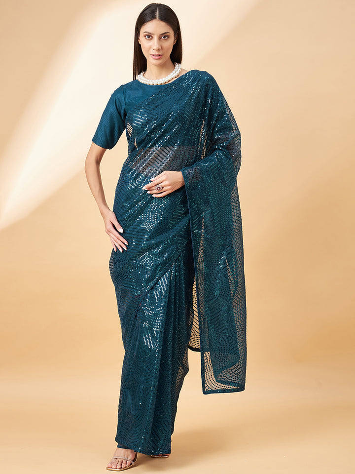 Designer Georgette Saree | Art Silk Blend with Sequins Embroidery Work