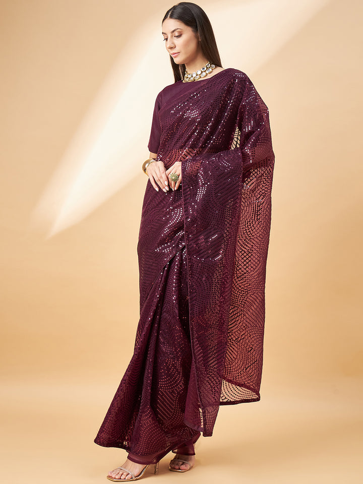 Designer Georgette Saree | Art Silk Blend with Sequins Embroidery Work