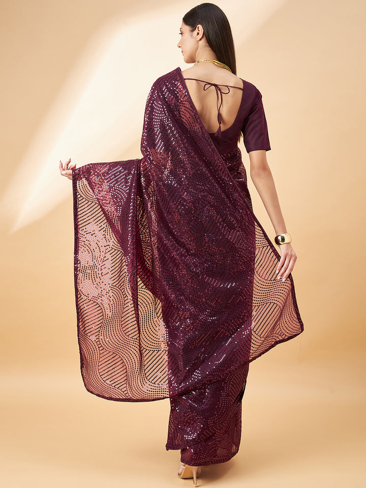 Designer Georgette Saree | Art Silk Blend with Sequins Embroidery Work