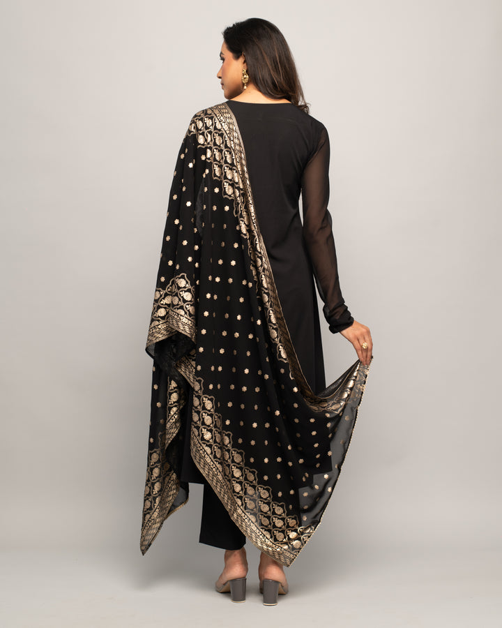 Attractive Designer Suit | Handwork & Printed Crepe Top & Dupatta