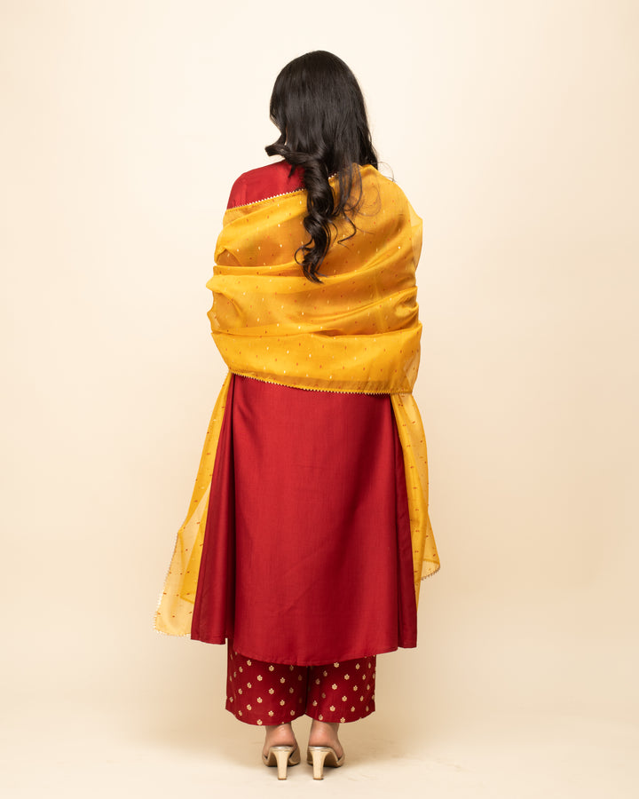 Elegant Red Silk Blend Readymade Suit | Hand Work on Top & Bottom