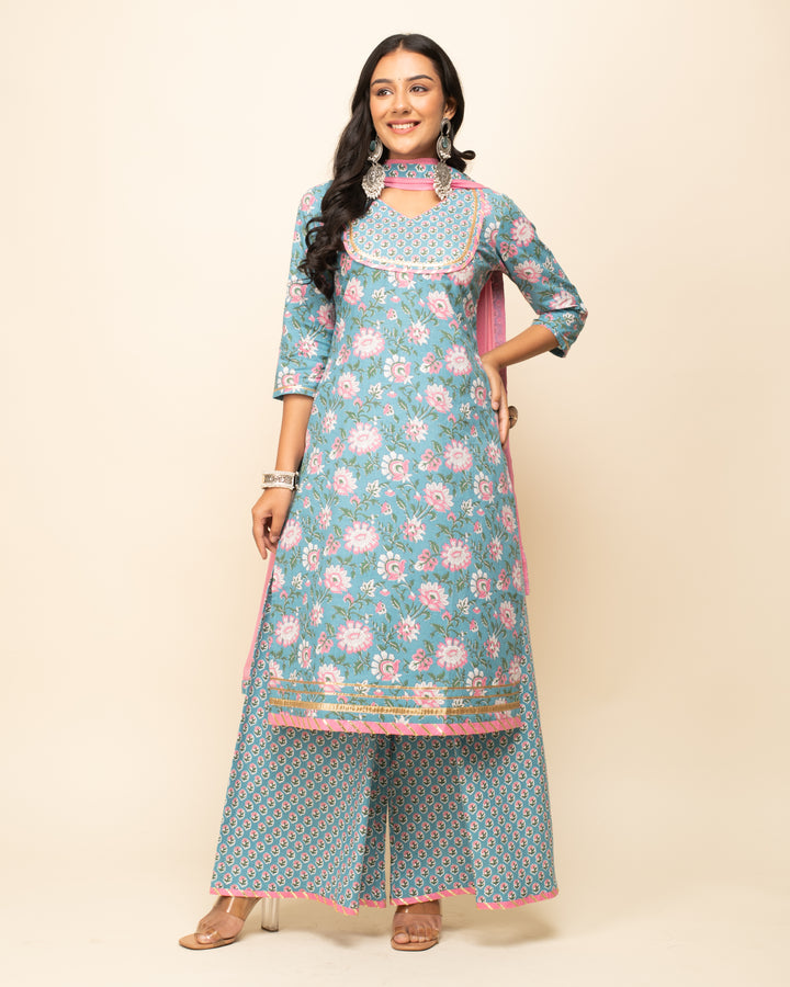 Attractive Designer Printed Suits | Cotton Top, Nazmin Dupatta & Bottom