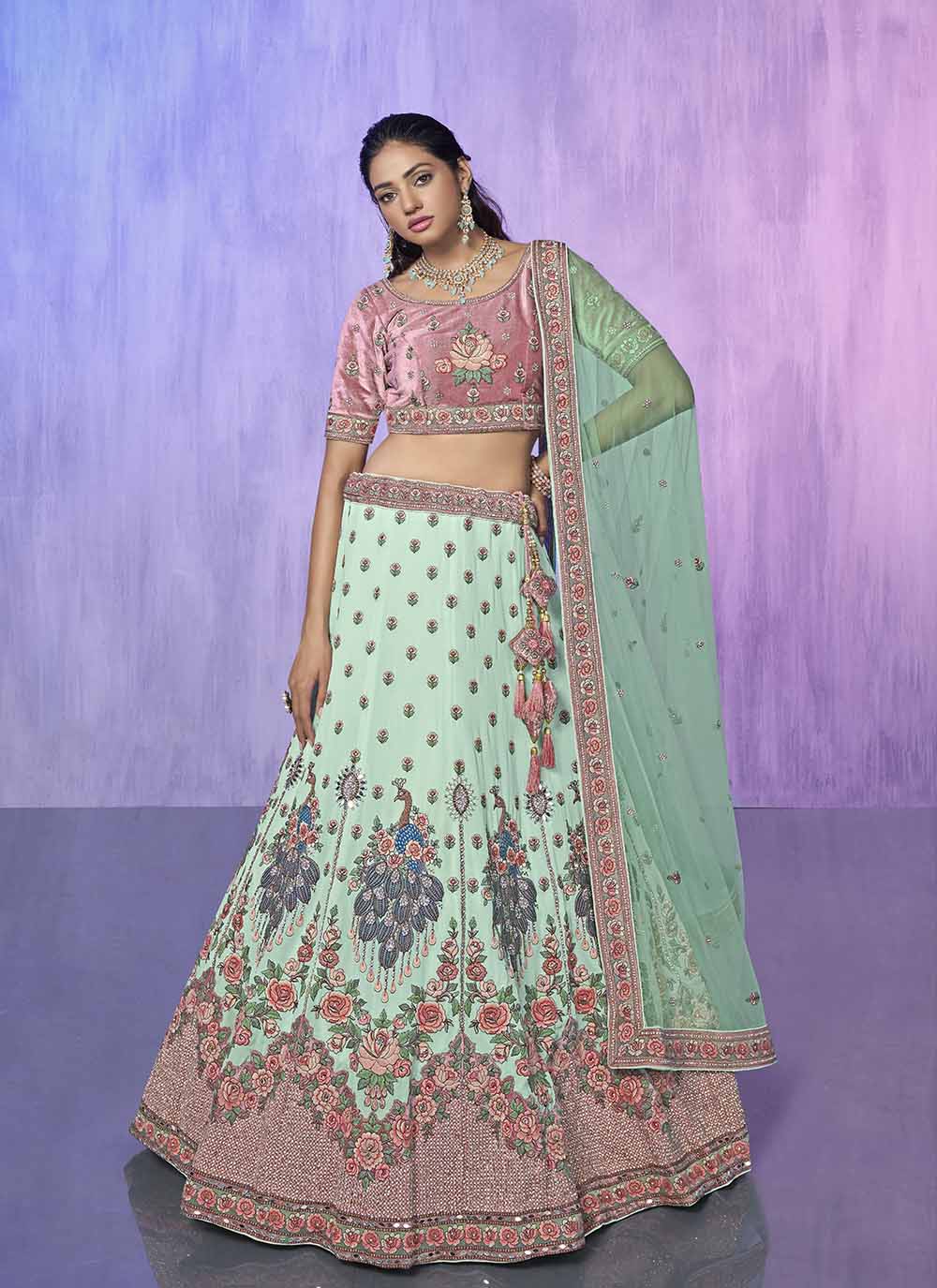 Heavy Designer Embroidery Velvet Lehenga | Georgette Bottom for Weddings