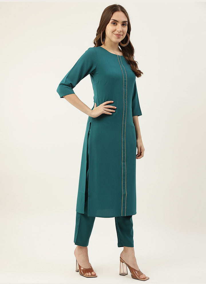 Garb These Beautiful Teal & Brown Crepe Readymade Suits | Handwork Designer Suits