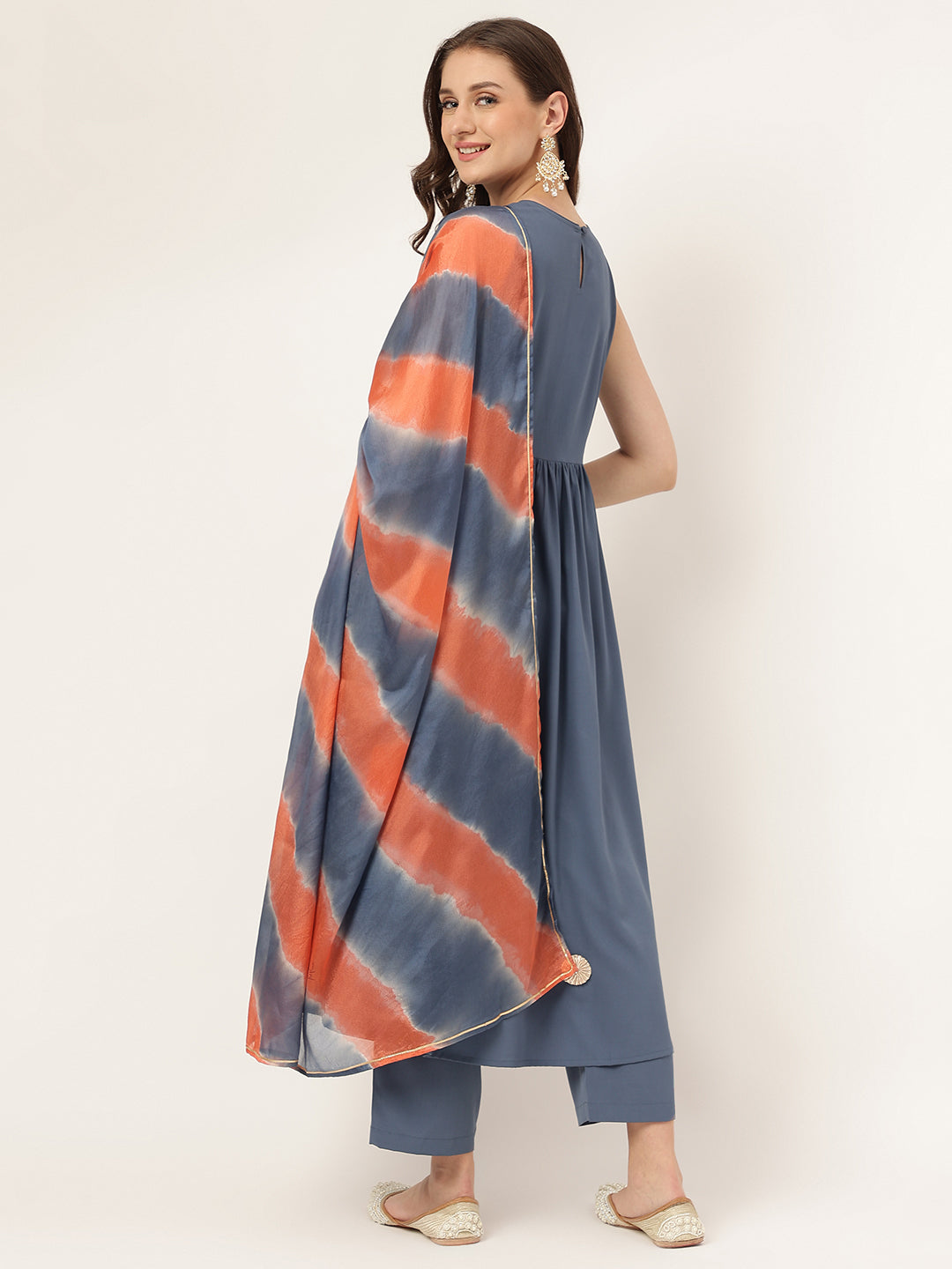 Designer Grey Crepe Suit | Solid and Printed Chinon Dupatta