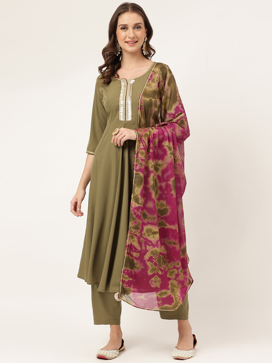 Elegant Green Crepe Suit | Designer Handwork With Chinon Dupatta