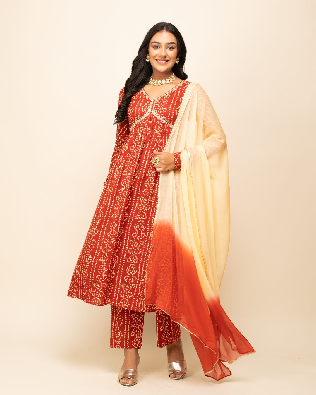 Stylish Orange Cotton Suit | Designer Print with Hand Work | Perfect Fit