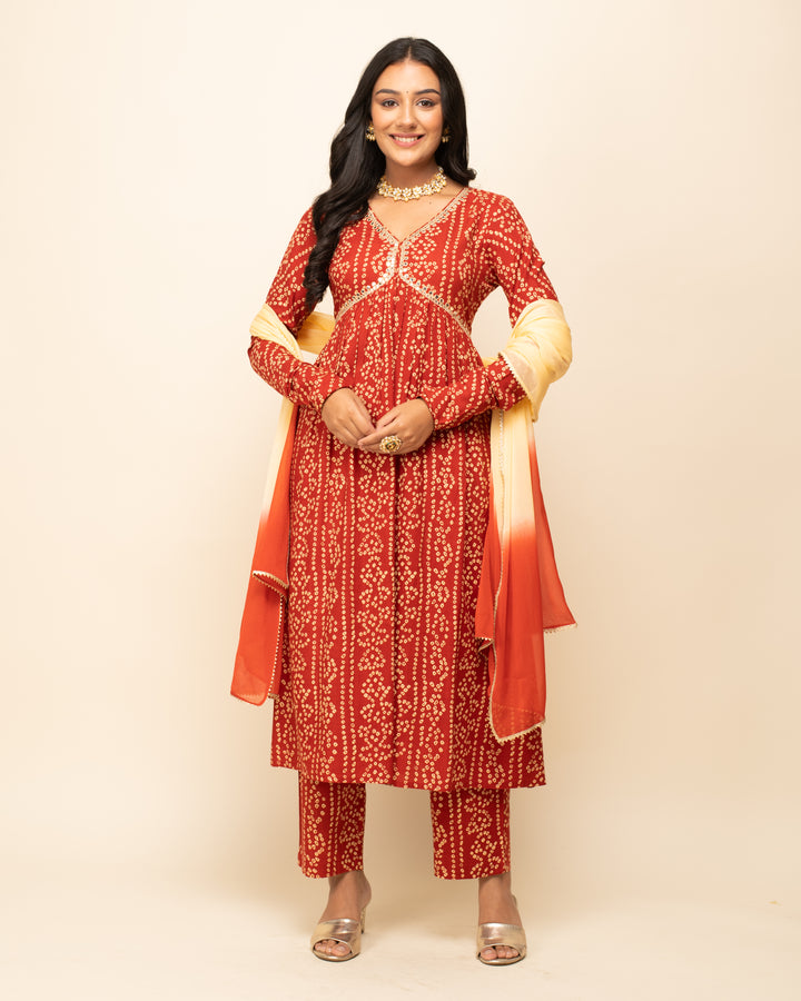 Stylish Orange Cotton Suit | Designer Print with Hand Work | Perfect Fit