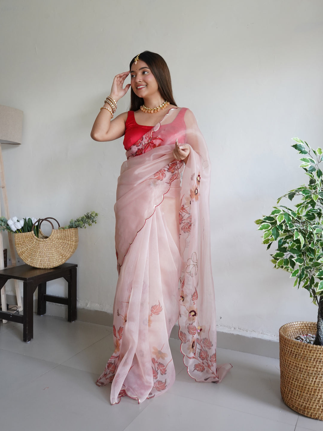 Elegant Organza Saree with Art-Silk Blouse | Digital Printed Aari Cut-Work