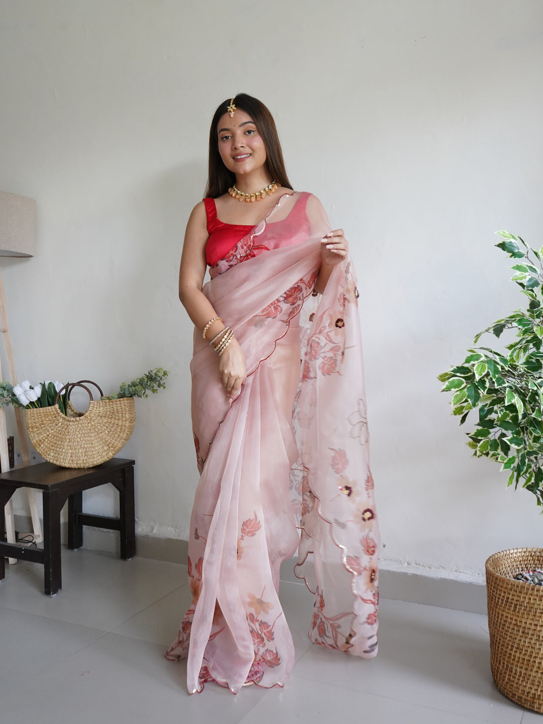 Elegant Organza Saree with Art-Silk Blouse | Digital Printed Aari Cut-Work