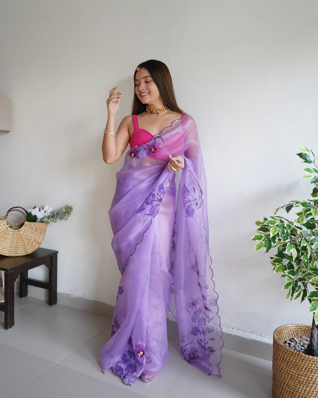 Elegant Organza Saree with Art-Silk Blouse | Digital Printed Aari Cut-Work