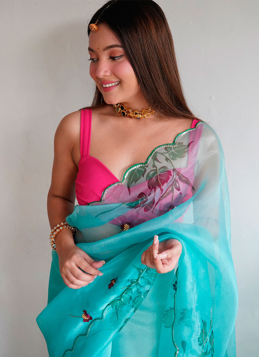 Elegant Organza Saree with Art-Silk Blouse | Digital Printed Aari Cut-Work