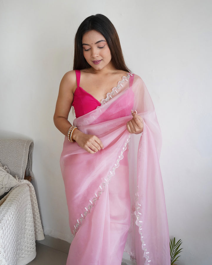 Organza Saree with Khatli Handwork | Art-Silk Blouse | Wedding Festivity