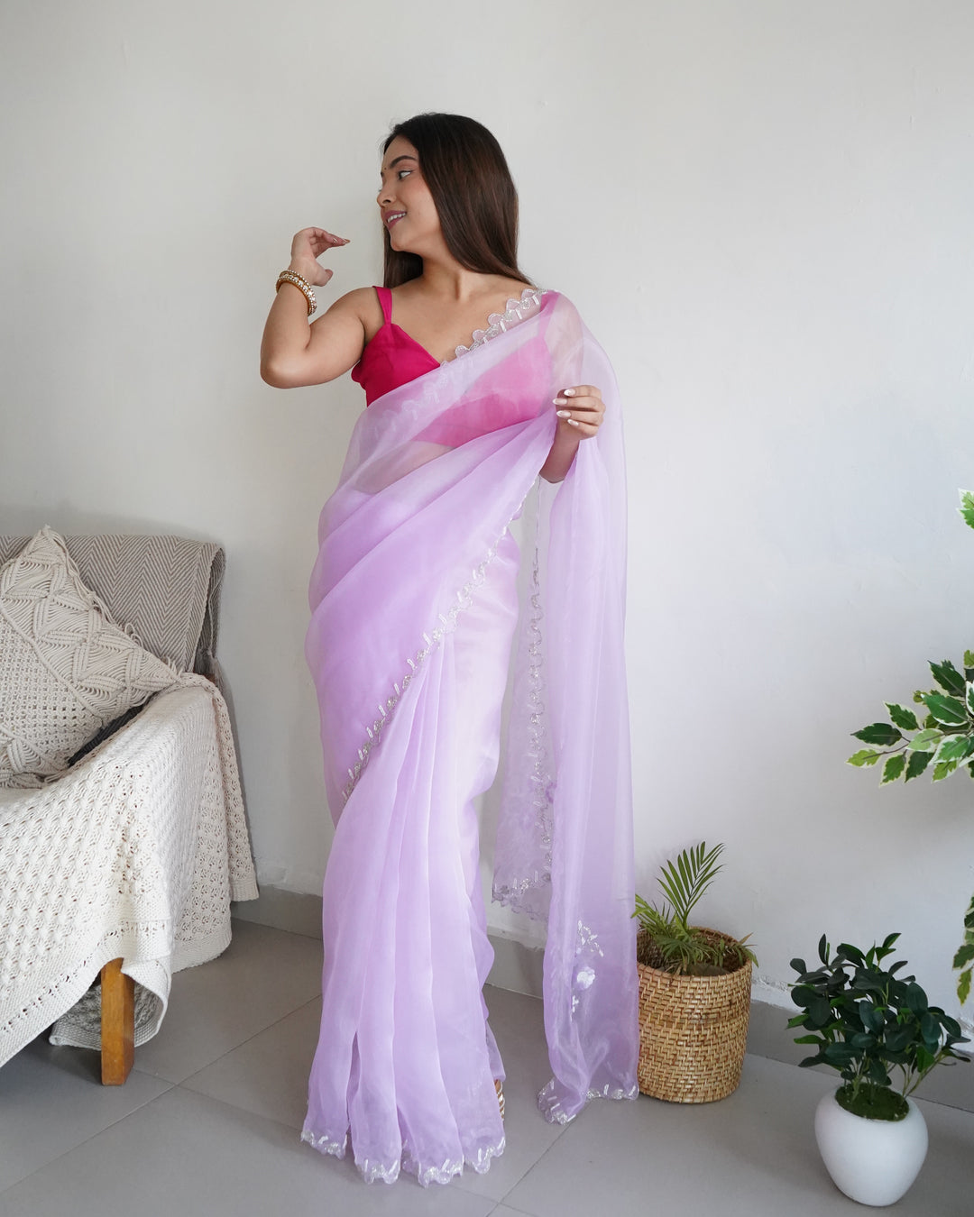 Organza Saree with Khatli Handwork | Art-Silk Blouse | Wedding Festivity