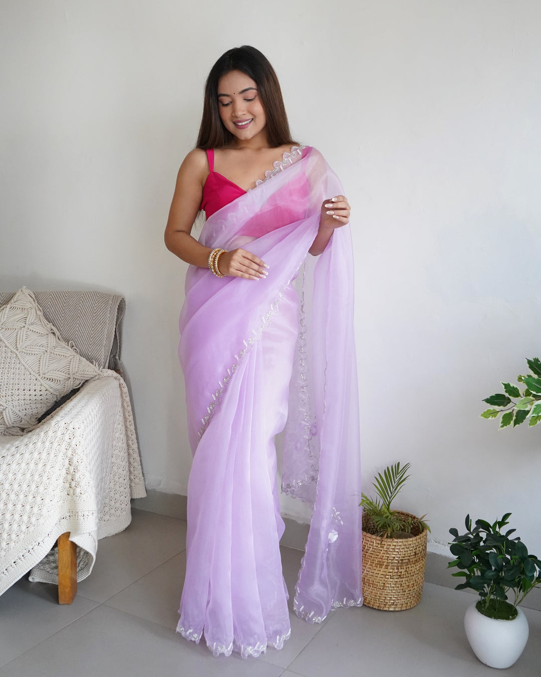 Organza Saree with Khatli Handwork | Art-Silk Blouse | Wedding Festivity