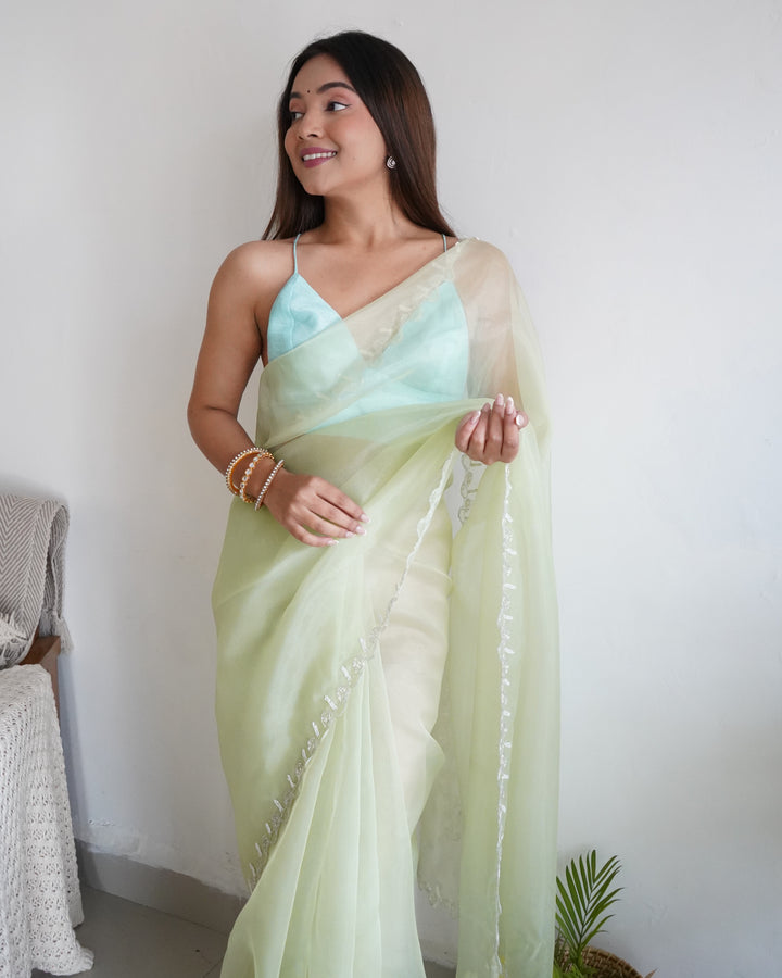 Organza Saree with Khatli Handwork | Art-Silk Blouse | Wedding Festivity