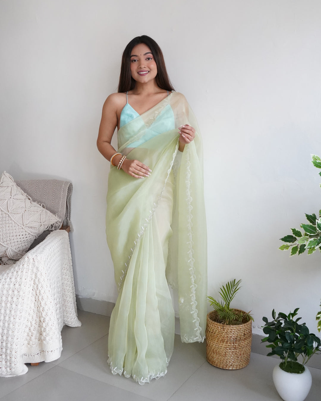 Organza Saree with Khatli Handwork | Art-Silk Blouse | Wedding Festivity