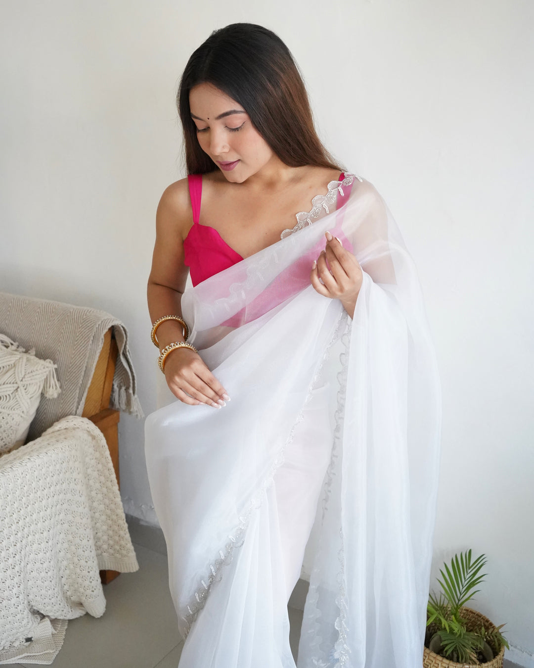 Organza Saree with Khatli Handwork | Art-Silk Blouse | Wedding Festivity