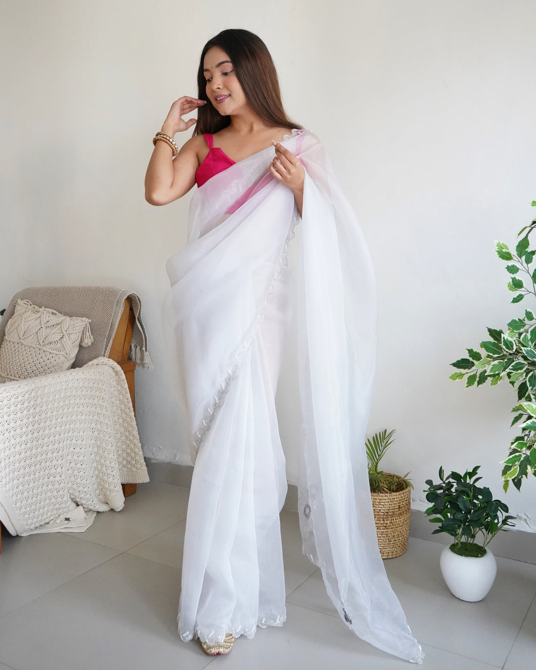 Organza Saree with Khatli Handwork | Art-Silk Blouse | Wedding Festivity