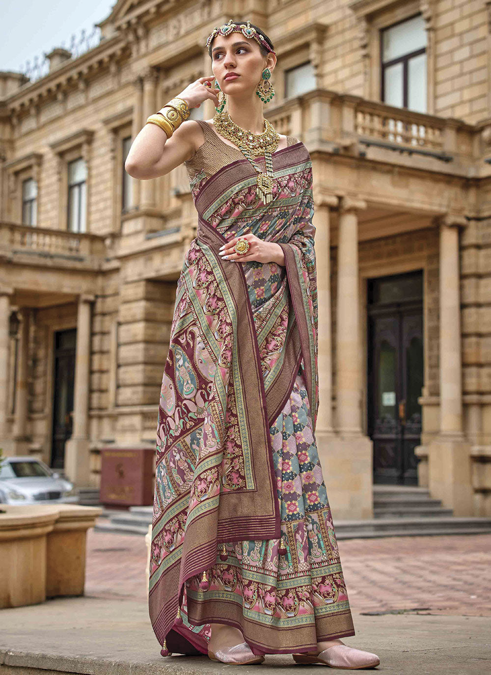 Elegant V-P Silk Saree with Woven Jari Design | Festive Wedding Attire