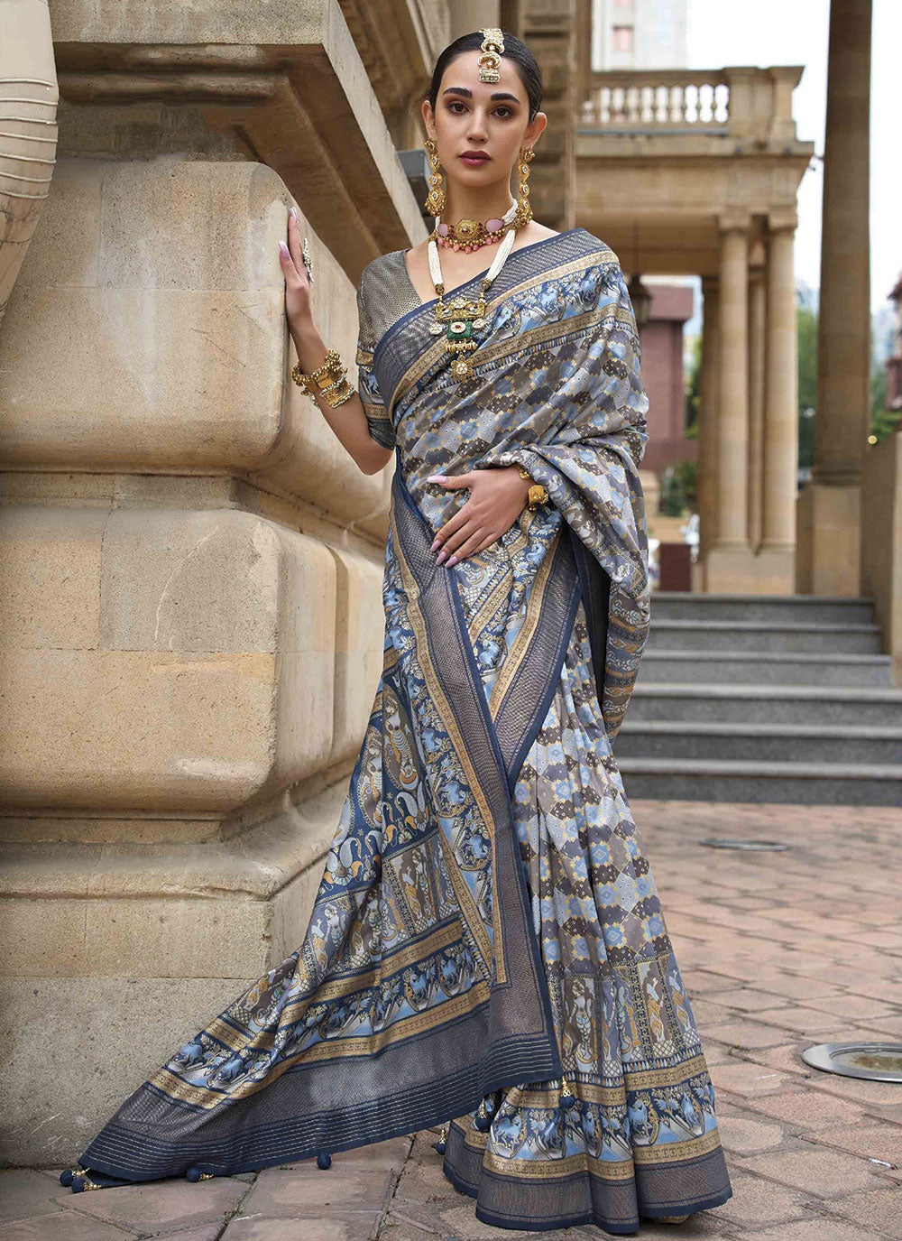 Elegant V-P Silk Saree with Woven Jari Design | Festive Wedding Attire