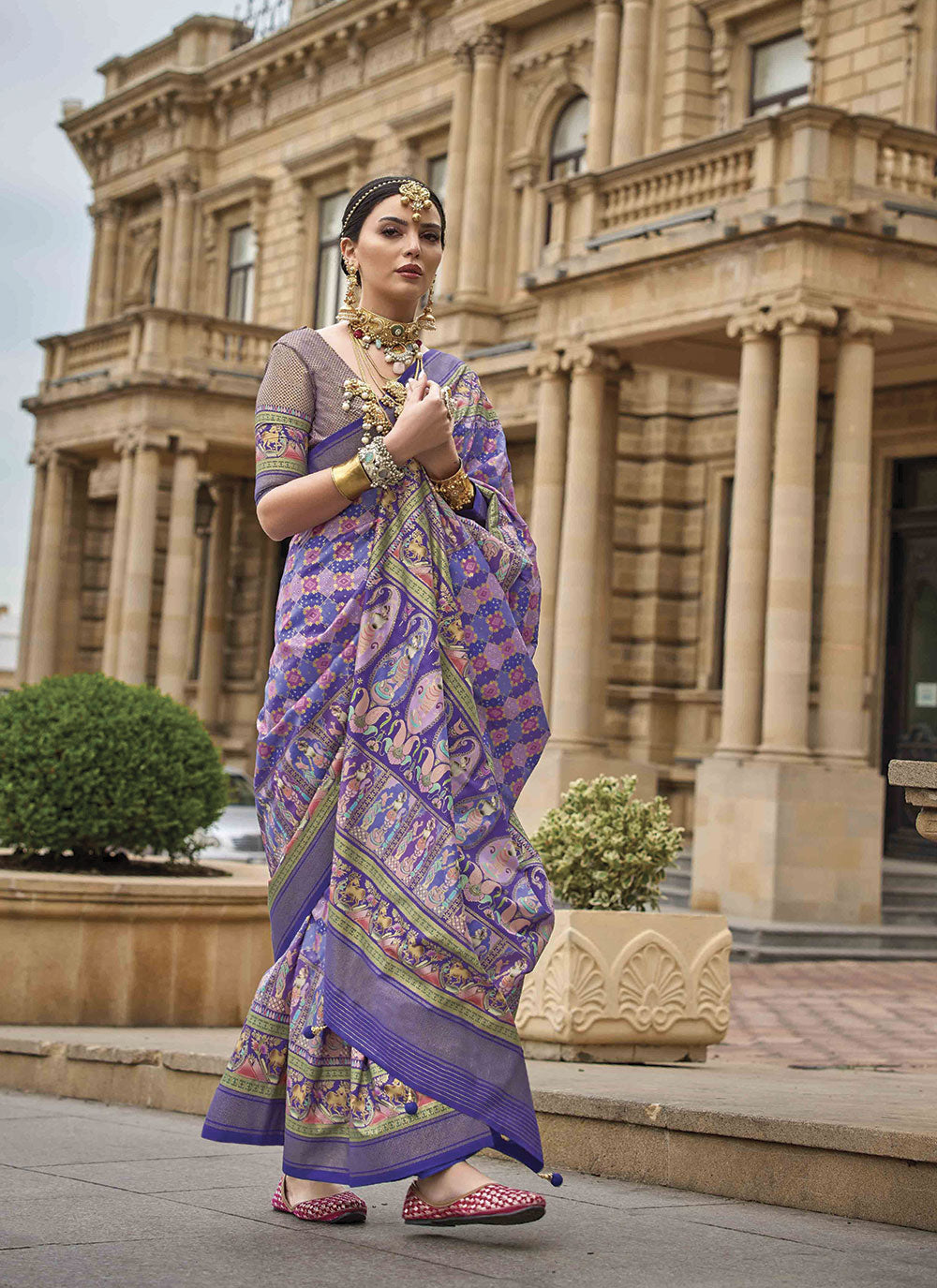 Elegant V-P Silk Saree with Woven Jari Design | Festive Wedding Attire