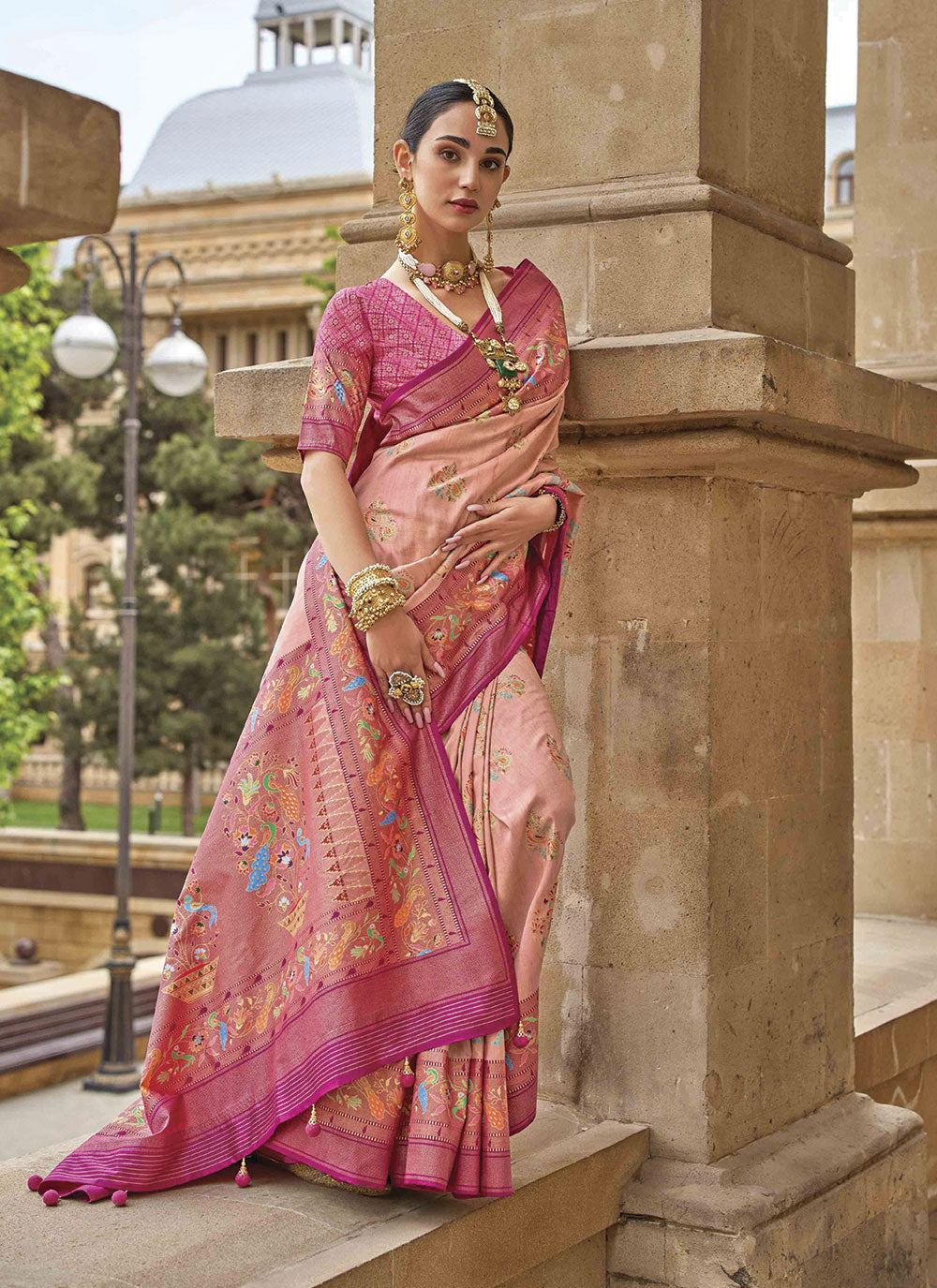 Designer V-P Silk Saree with Wevon Jari | Perfect for Weddings & Festive Occasions