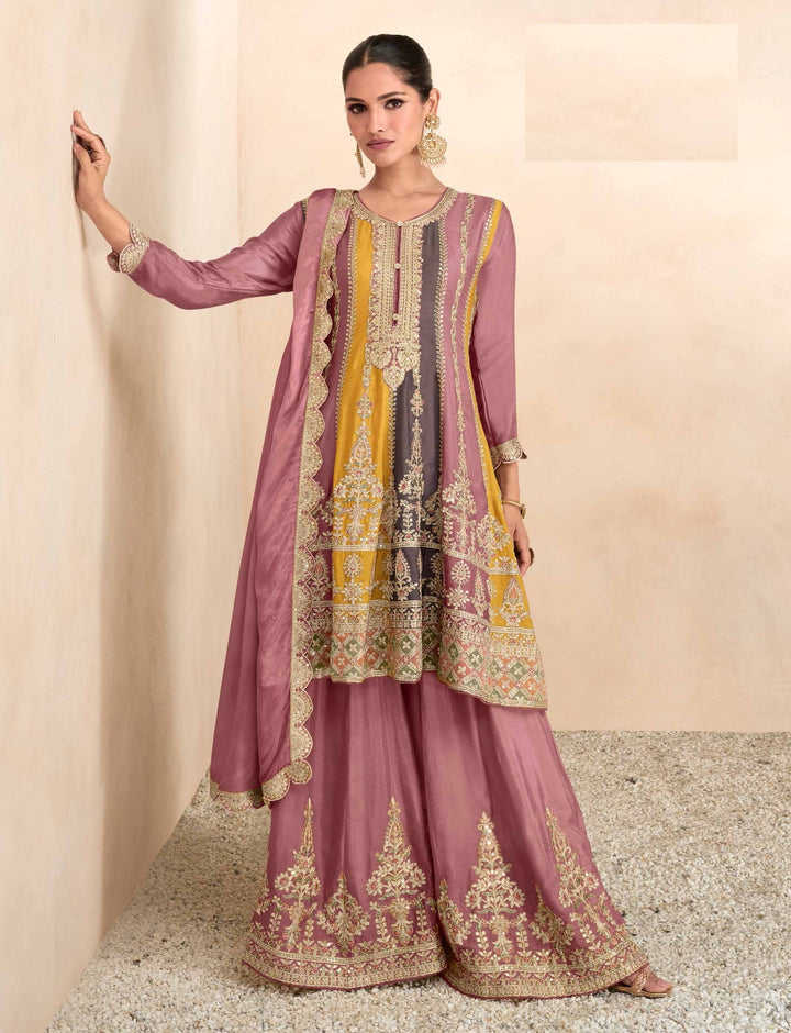 Designer Free Size Plazzo Suit | Heavy Embroidery Work with Fine Chinon Fabric