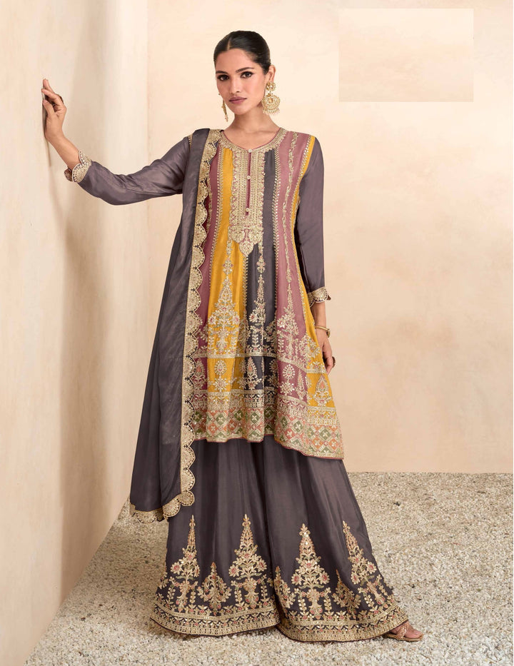 Designer Free Size Plazzo Suit | Heavy Embroidery Work with Fine Chinon Fabric