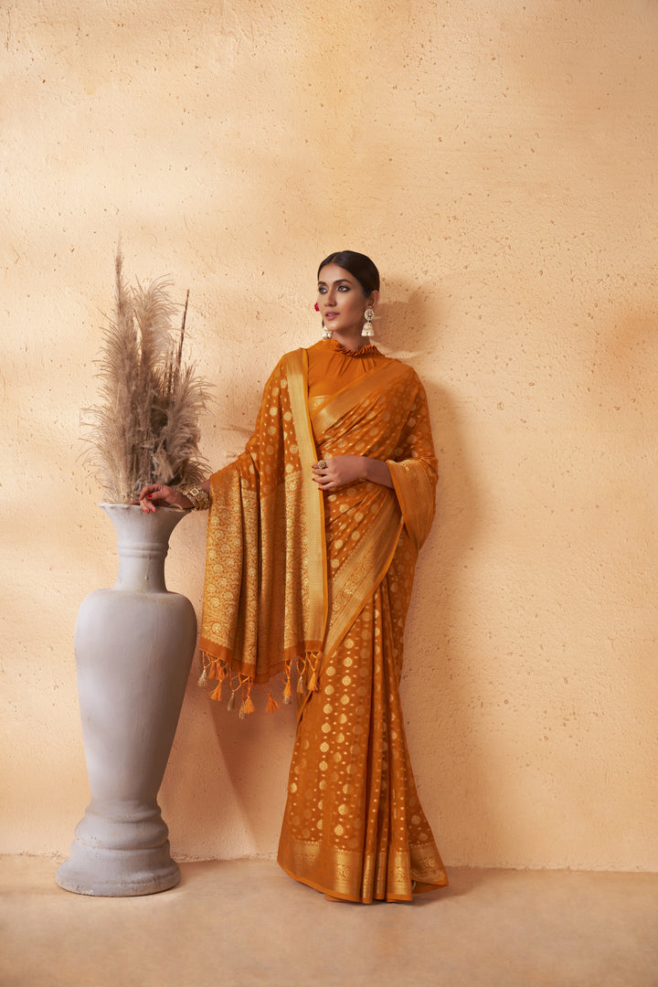 Elegant Georgette Saree with Heavy Woven Designer Work | Wedding & Festive