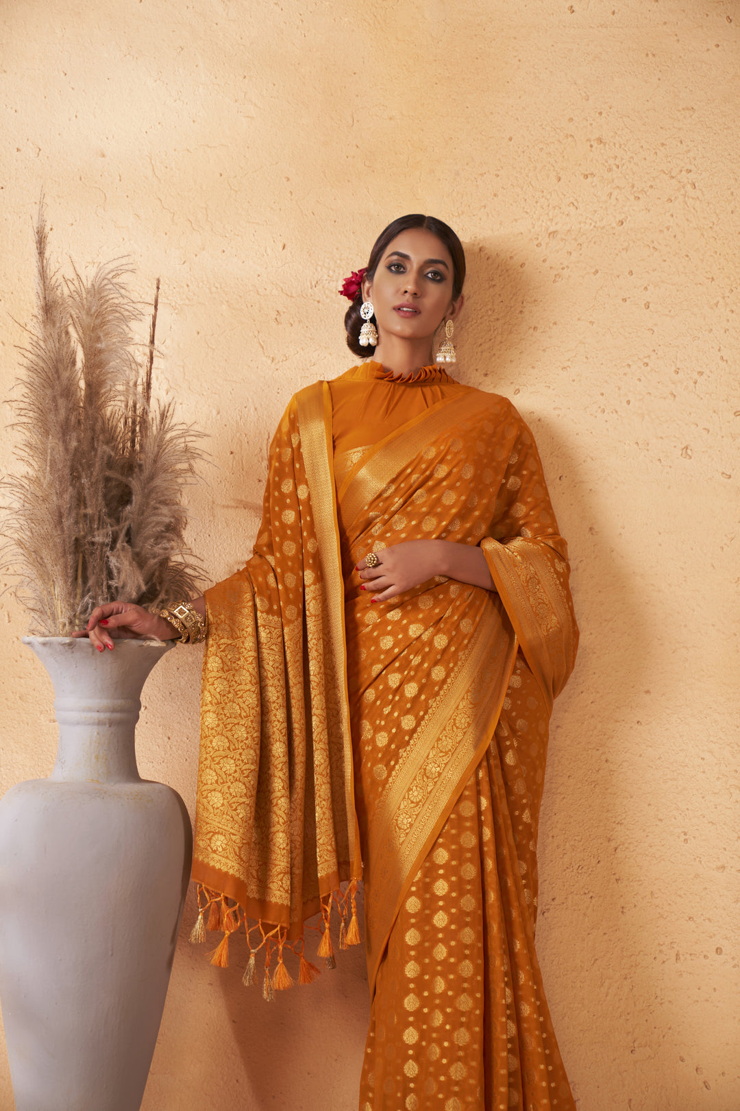 Elegant Georgette Saree with Heavy Woven Designer Work | Wedding & Festive