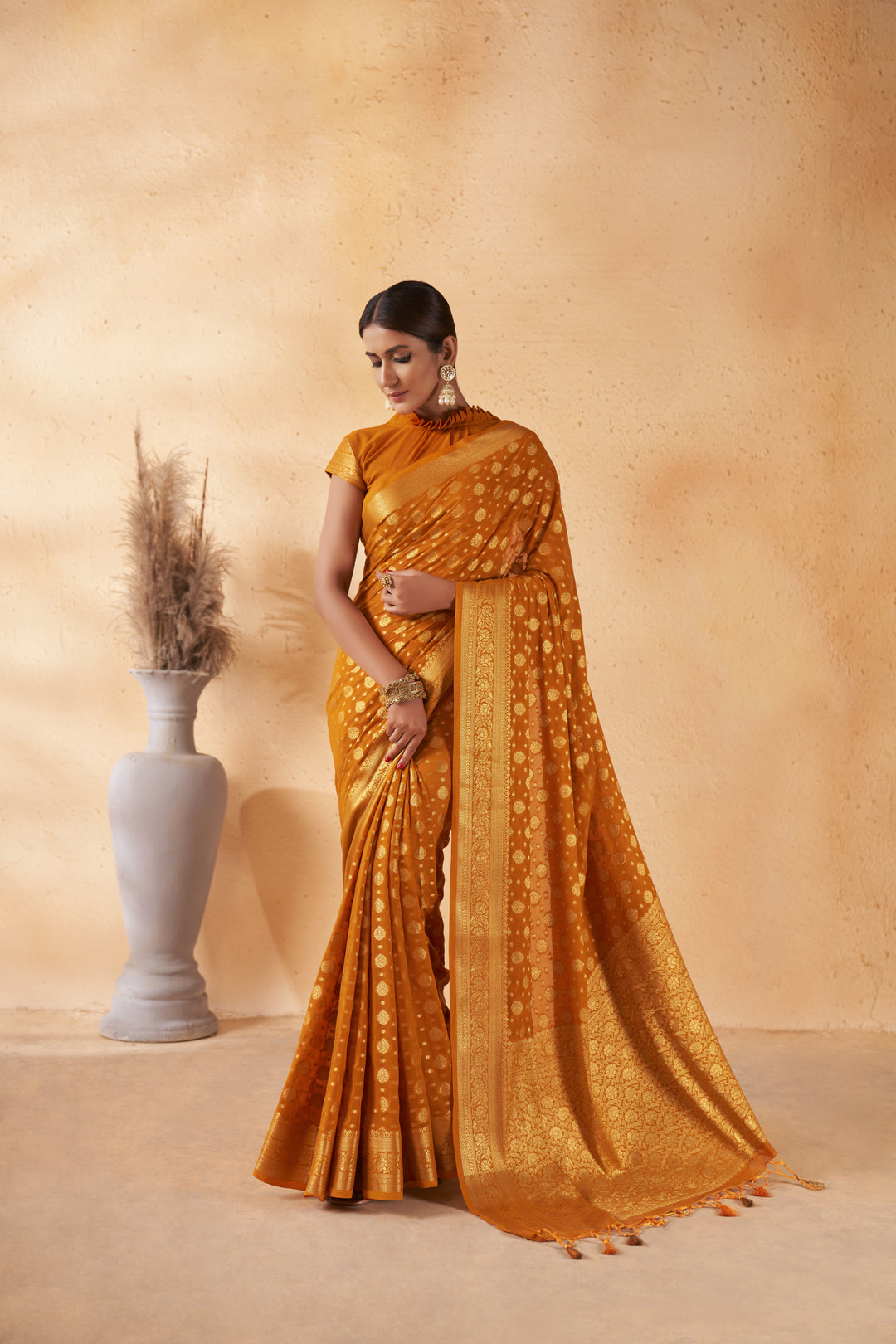 Elegant Georgette Saree with Heavy Woven Designer Work | Wedding & Festive