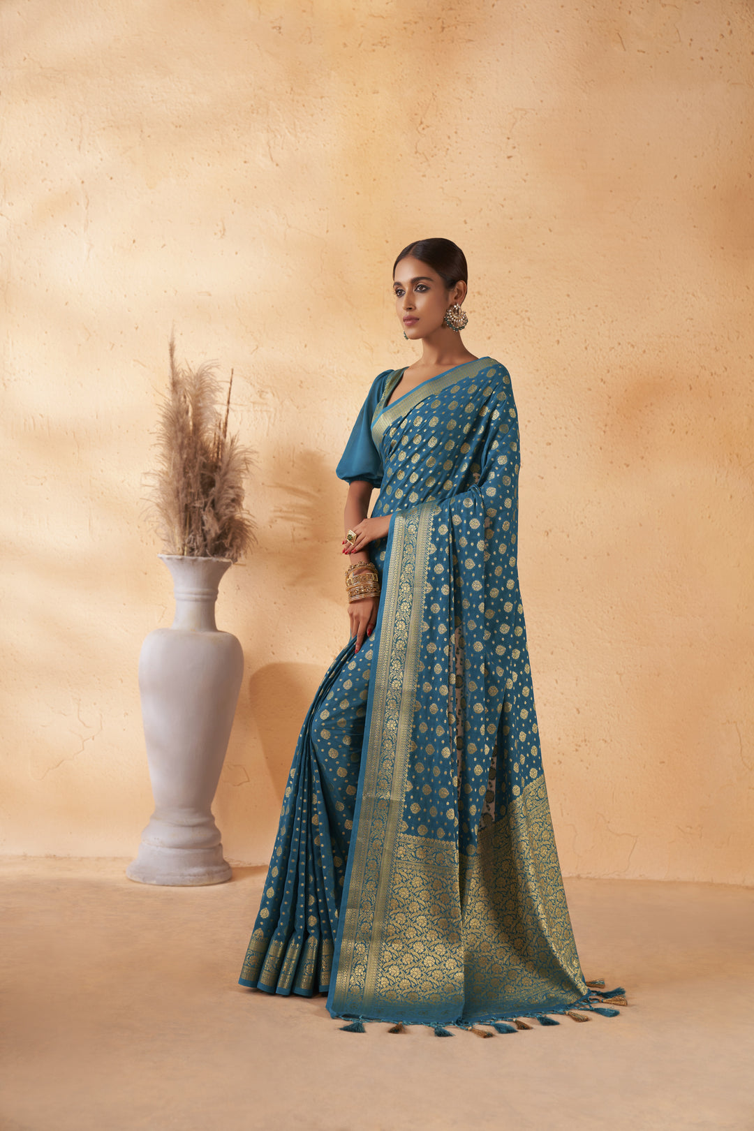 Elegant Georgette Saree with Heavy Woven Designer Work | Wedding & Festive