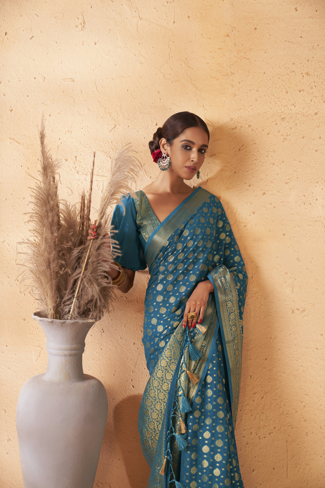 Elegant Georgette Saree with Heavy Woven Designer Work | Wedding & Festive