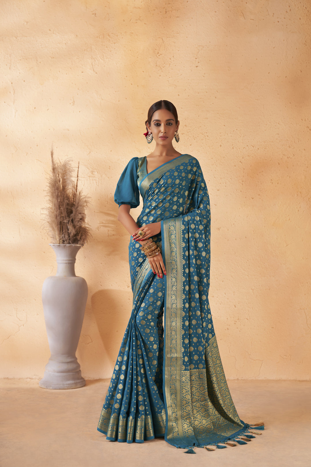 Elegant Georgette Saree with Heavy Woven Designer Work | Wedding & Festive